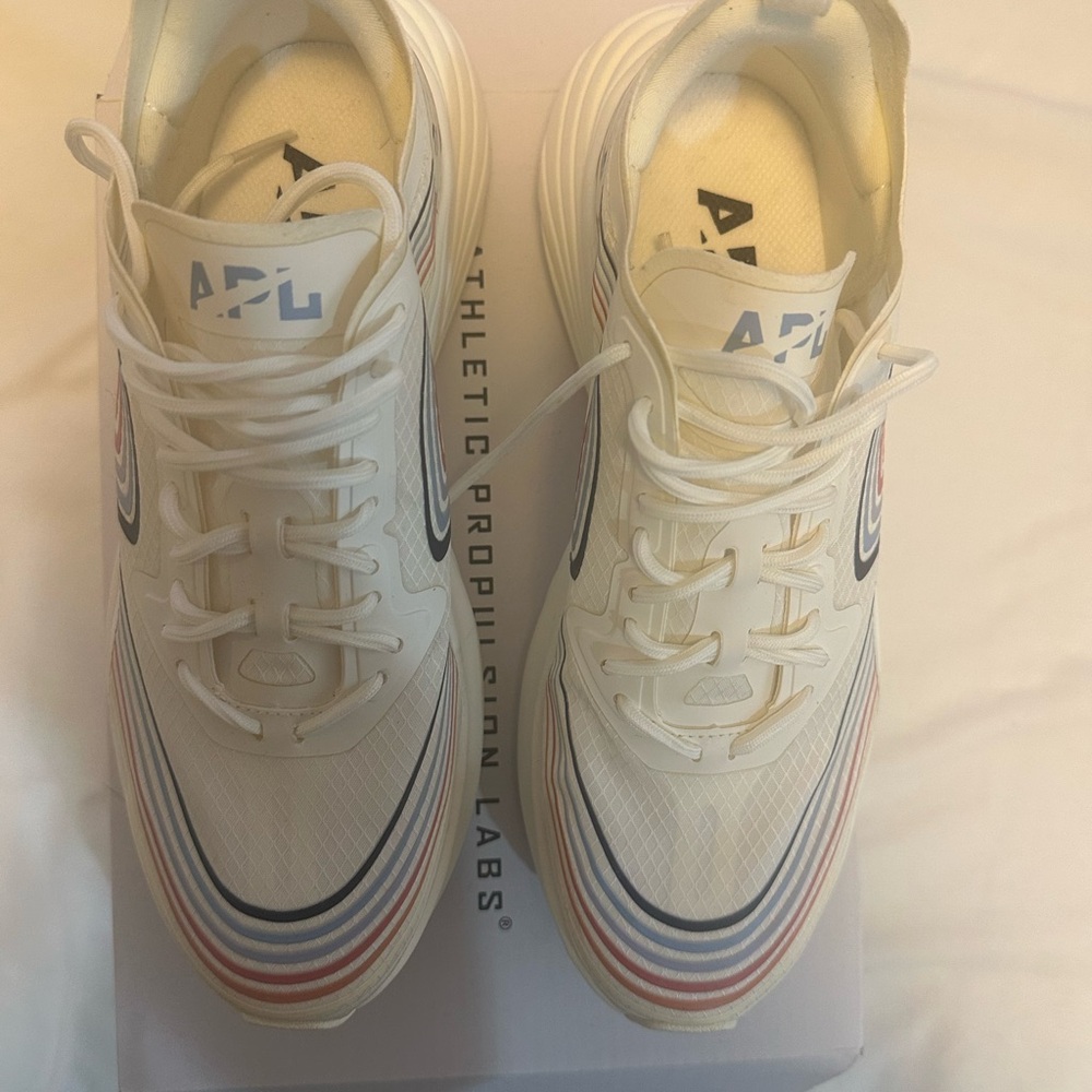 APL White Sneakers with Red and Blue Accents